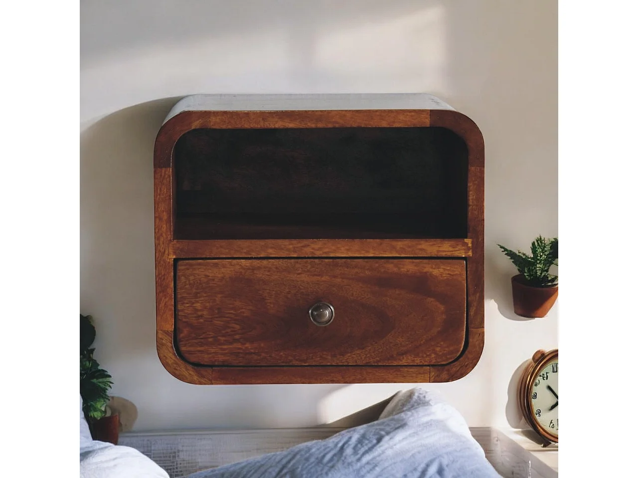 Table de chevet Extra Mini Wall Mounted Curved Chestnut