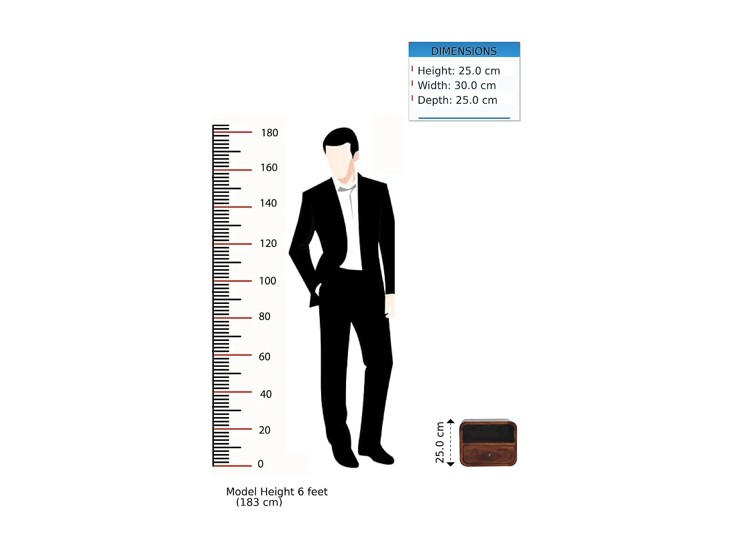 Artisan Furniture Solid Wood Table de chevet Extra Mini Wall Mounted Curved Chestnut