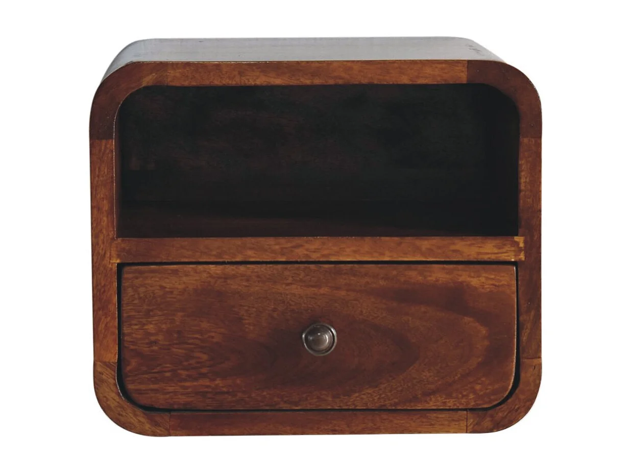 Artisan Furniture Massivholz-Nachttisch Extra Mini Wall Mounted Curved Chestnut