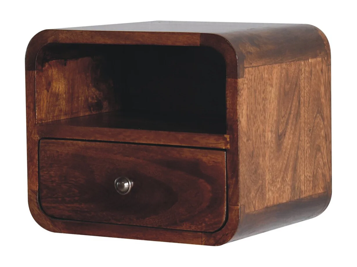 Artisan Furniture Massivholz-Nachttisch Extra Mini Wall Mounted Curved Chestnut