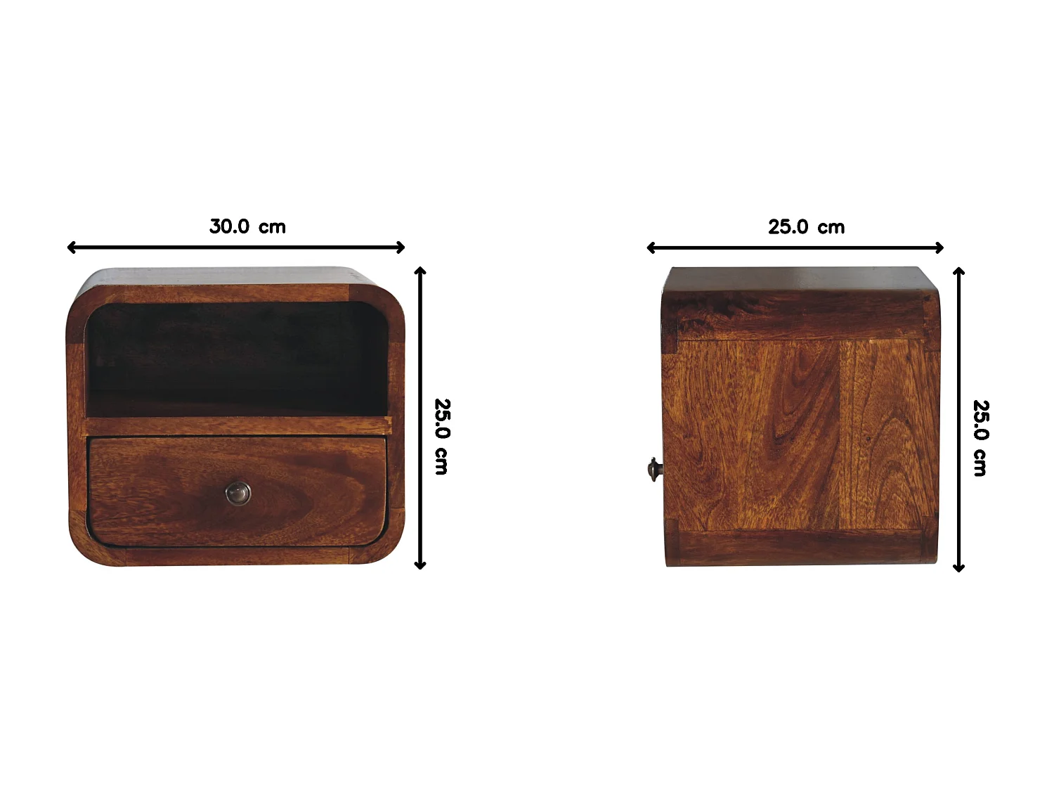 Artisan Furniture Massivholz-Nachttisch Extra Mini Wall Mounted Curved Chestnut