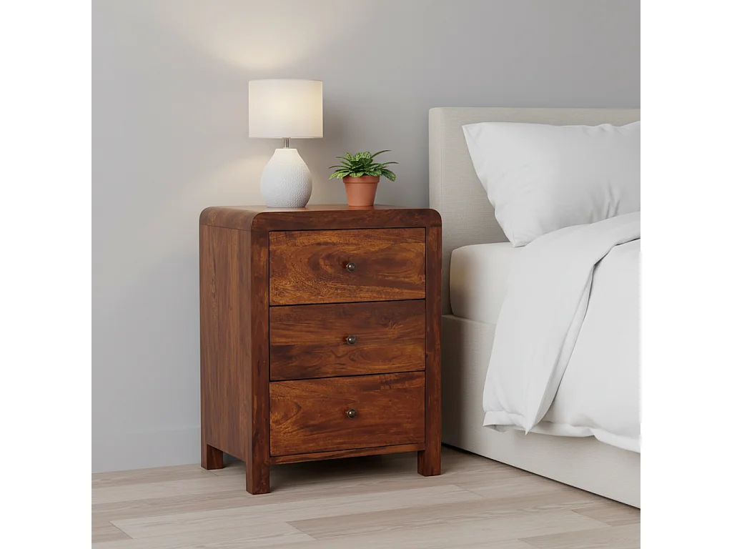 Naya nattduksbord från Artisan Furniture, med 3 lådor, brunt.