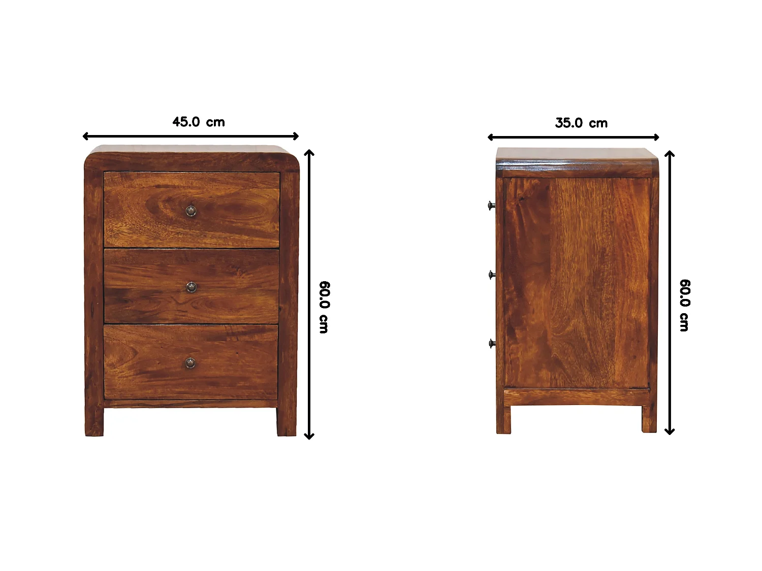 Naya nattduksbord från Artisan Furniture, med 3 lådor, brunt.