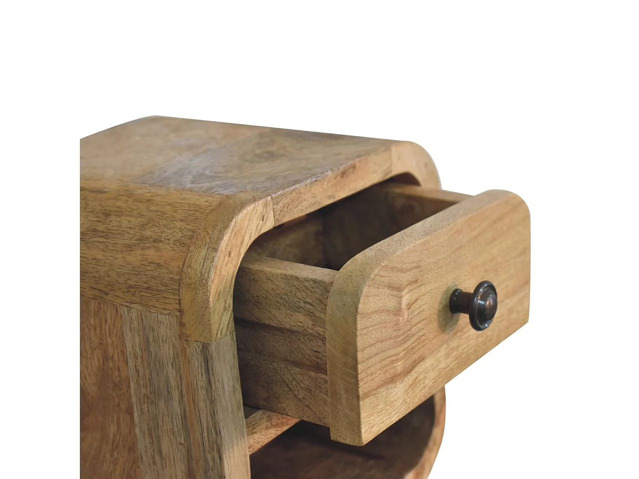 Artisan Furniture Mesa de Cabeceira Extra Mini Curvada em Madeira Maciça Oak-ish, 1 Gaveta e Prateleira Aberta, Marrom Claro