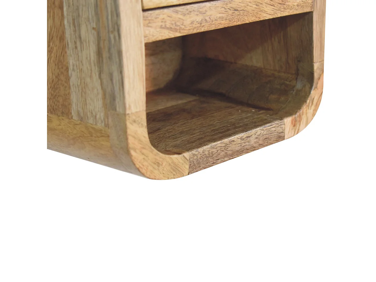 Artisan Furniture Mesa de Cabeceira Extra Mini Curvada em Madeira Maciça Oak-ish, 1 Gaveta e Prateleira Aberta, Marrom Claro