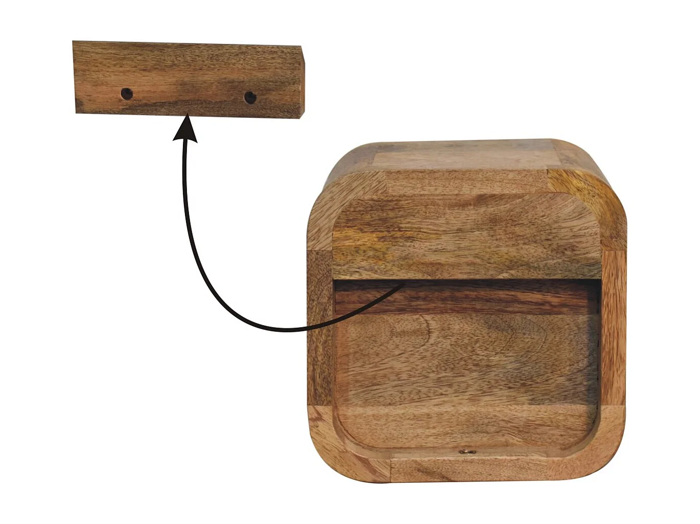 Artisan Furniture Mesa de Cabeceira Extra Mini Curvada em Madeira Maciça Oak-ish, 1 Gaveta e Prateleira Aberta, Marrom Claro