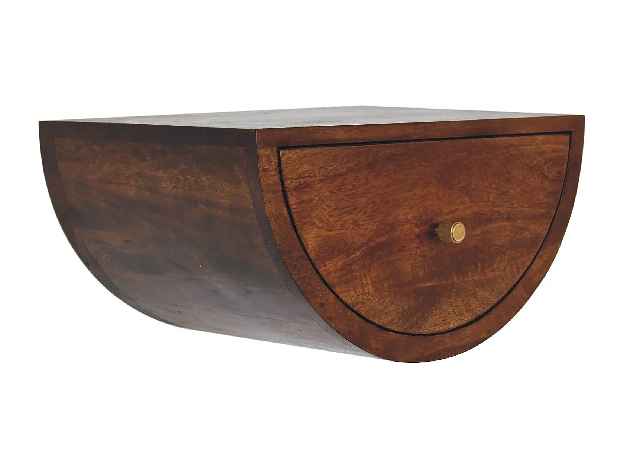 Table de chevet flottante Crescent en châtaignier Artisan Furniture, 1 tiroir, brun brillant