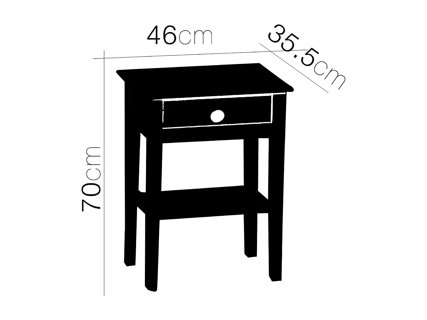 Table chevet table de nuit coloris blanc - longueur 46 x profondeur 35.5 x hauteur 70 cm