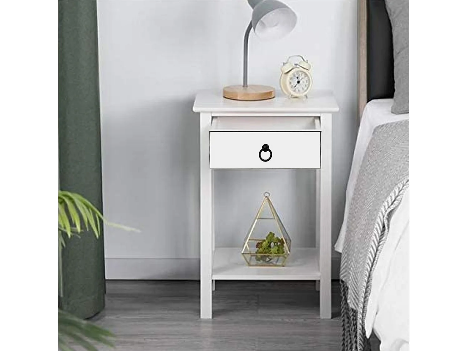 Table chevet table de nuit coloris blanc - longueur 46 x profondeur 35.5 x hauteur 70 cm