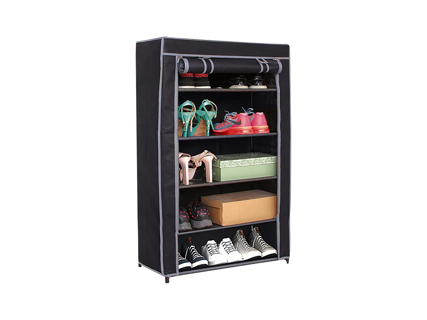 Meuble à chaussures coloris noir avec une housse en toile - Longueur 60 x profondeur 30 x Hauteur 89 cm