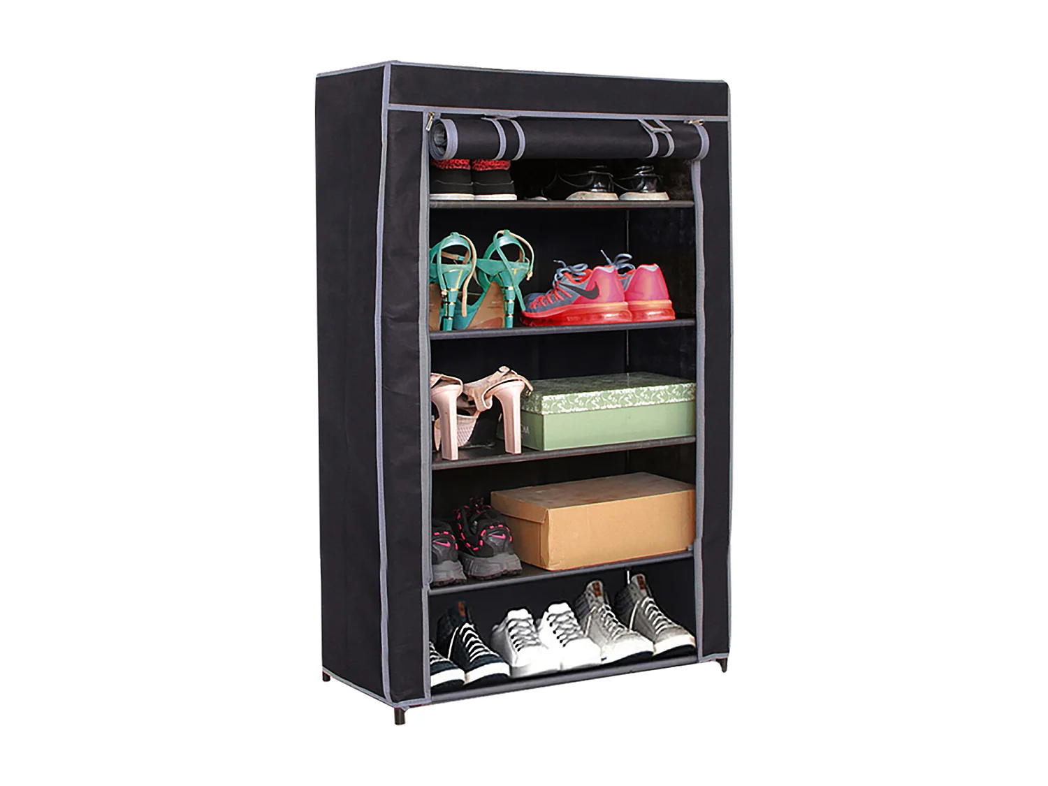 Meuble à chaussures coloris noir avec une housse en toile - Longueur 60 x profondeur 30 x Hauteur 89 cm