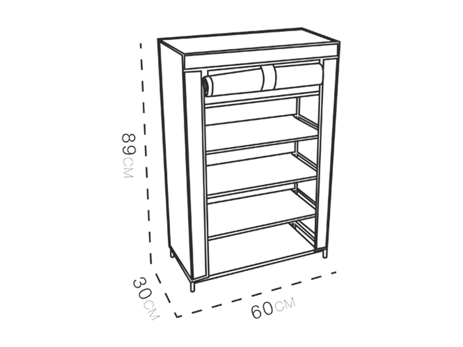 Meuble à chaussures coloris noir avec une housse en toile - Longueur 60 x profondeur 30 x Hauteur 89 cm