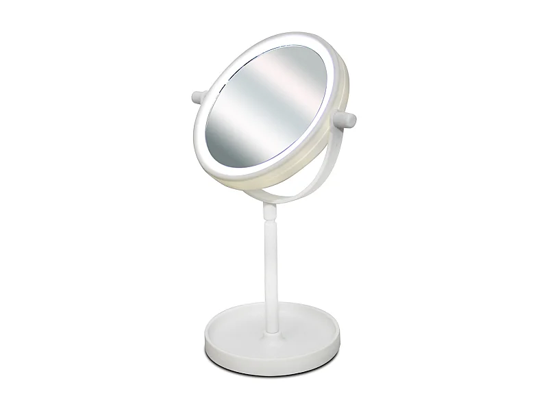 Miroir de table avec éclairage LED blanc, miroir de maquillage pivotant, miroir coméstique avec support - Diamètre 15 x Hauteur 28.5 cm