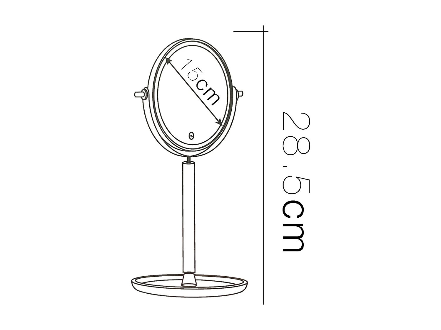 Miroir de table avec éclairage LED blanc, miroir de maquillage pivotant, miroir coméstique avec support - Diamètre 15 x Hauteur 28.5 cm