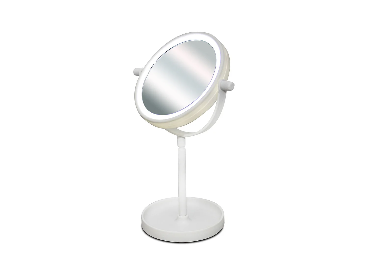 Miroir de table avec éclairage LED blanc, miroir de maquillage pivotant, miroir coméstique avec support - Diamètre 15 x Hauteur 28.5 cm