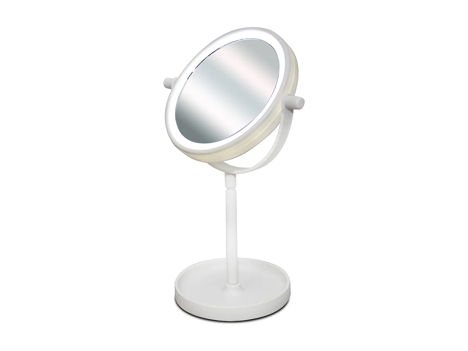 Miroir de table avec éclairage LED blanc, miroir de maquillage pivotant, miroir coméstique avec support - Diamètre 15 x Hauteur 28.5 cm