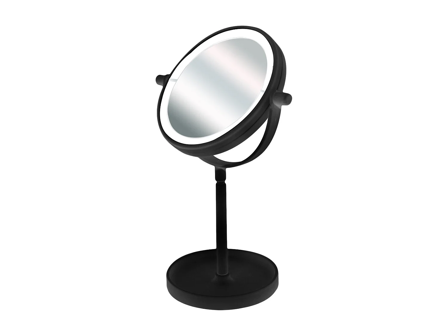 Miroir de table avec éclairage LED Noir, miroir de maquillage pivotant, miroir coméstique avec support - Diamètre 15 x Hauteur 28.5 cm