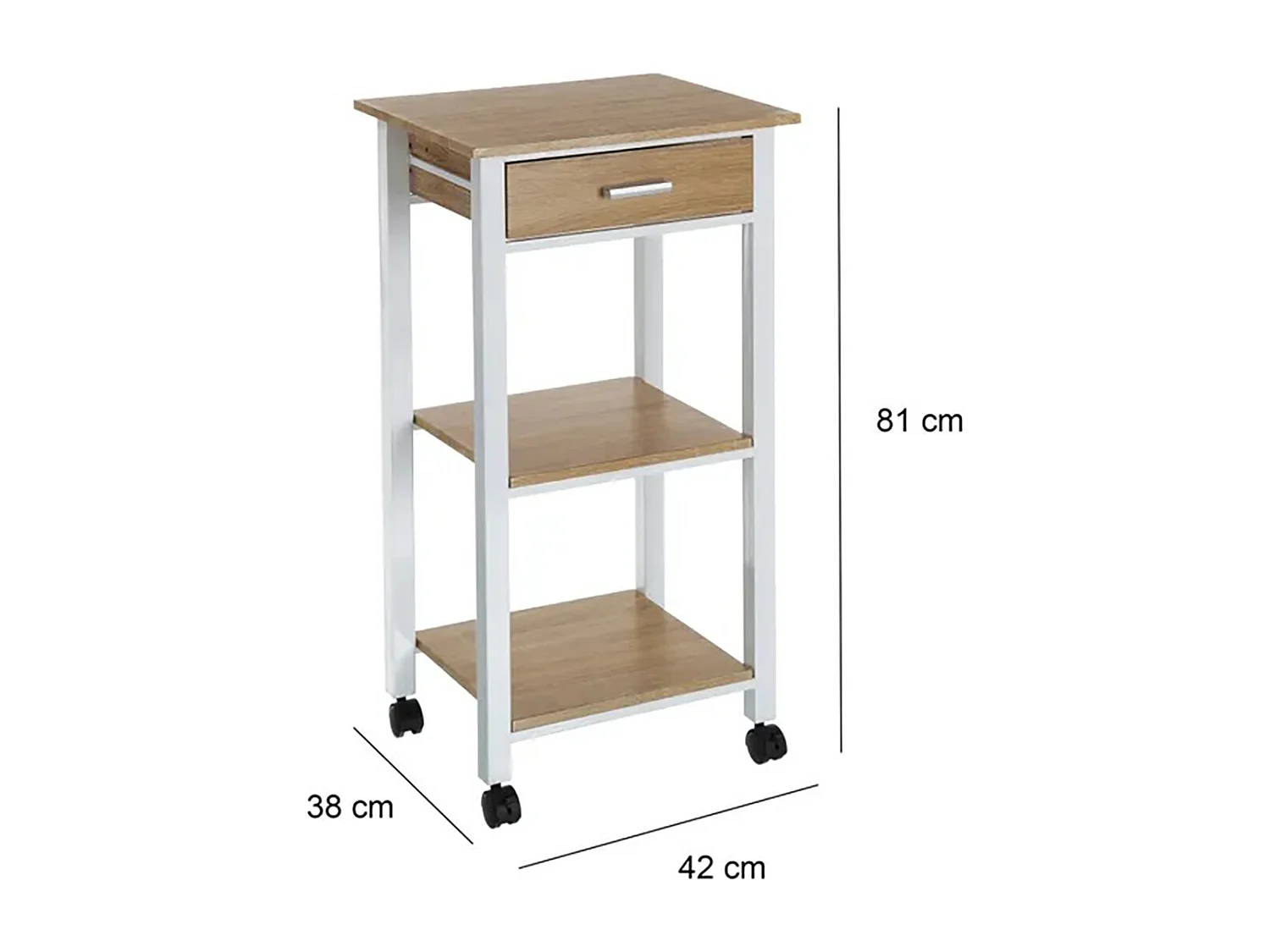 Chariot de cuisine, desserte de cuisine avec 1 tiroir coloris blanc/chêne - Longueur 42 x Profondeur 38 x Hauteur 81 cm