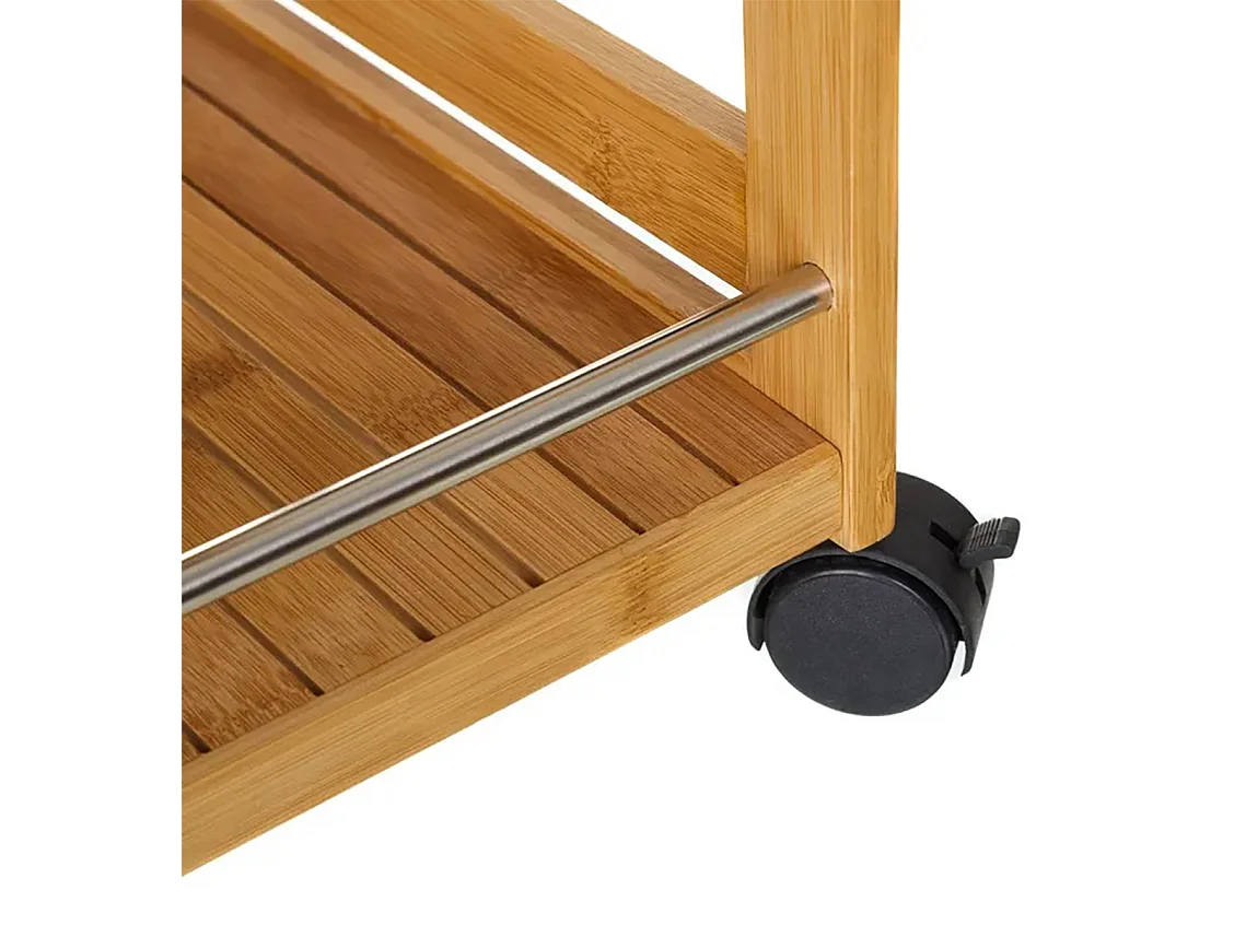 Table de service, chariot de service à roulettes en Bambou coloris naturel - Longueur 55 x Profondeur 32 x Hauteur 62,50 cm