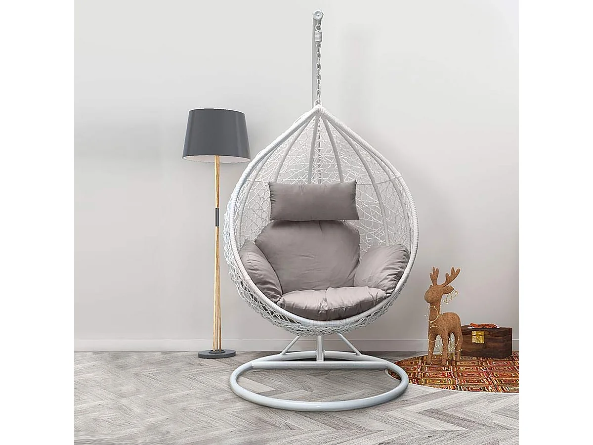 balancelle avec coussin d'assise, fauteuil suspendu en rotin, chaise balançoire-Longueur 124/117 x Profondeur 105/96 x Hauteur 197/197 cm