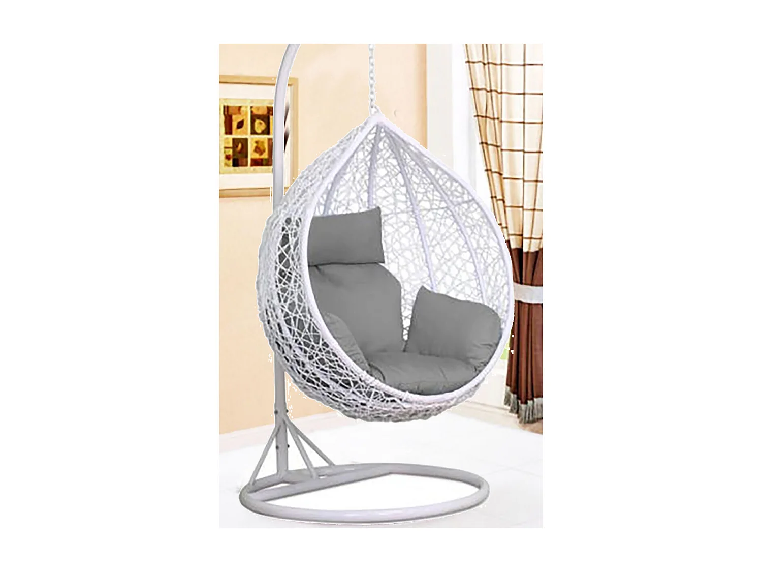 balancelle avec coussin d'assise, fauteuil suspendu en rotin, chaise balançoire-Longueur 124/117 x Profondeur 105/96 x Hauteur 197/197 cm
