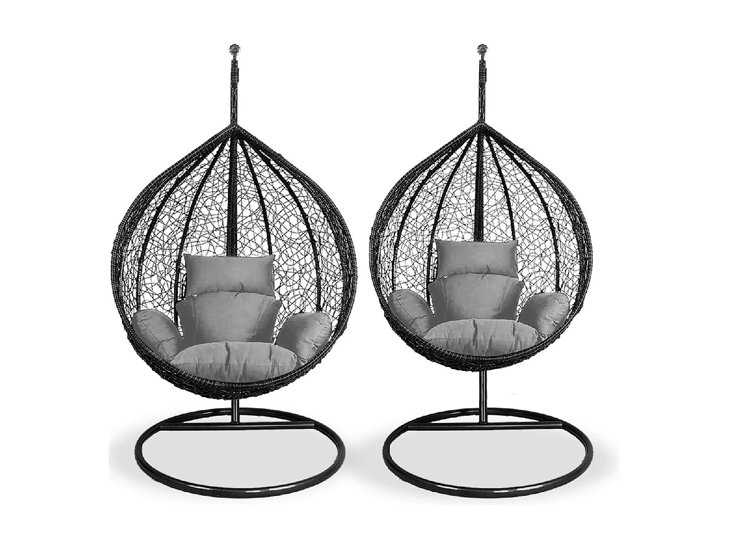 lot de 2 balancelle avec Coussin d'assise, Fauteuil Suspendu en rotin, Chaise balançoire-Longueur 124/117 x Profondeur 105/96 x Hauteur 197/197 cm