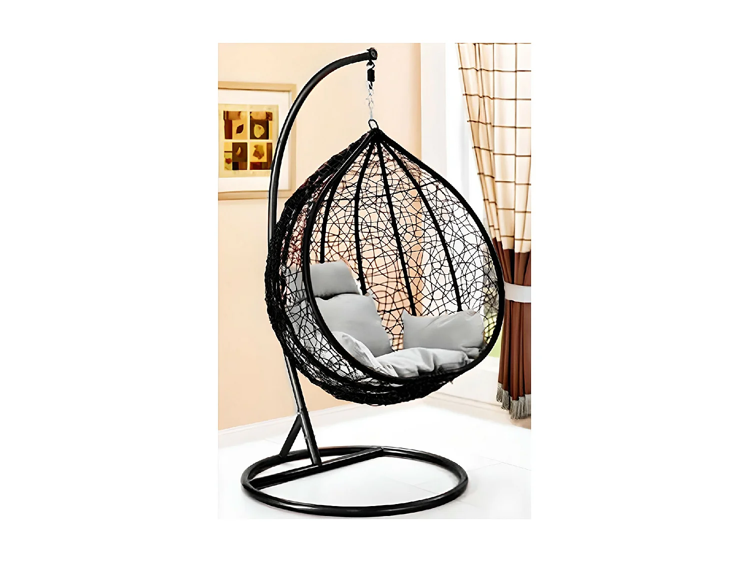 lot de 2 balancelle avec Coussin d'assise, Fauteuil Suspendu en rotin, Chaise balançoire-Longueur 124/117 x Profondeur 105/96 x Hauteur 197/197 cm