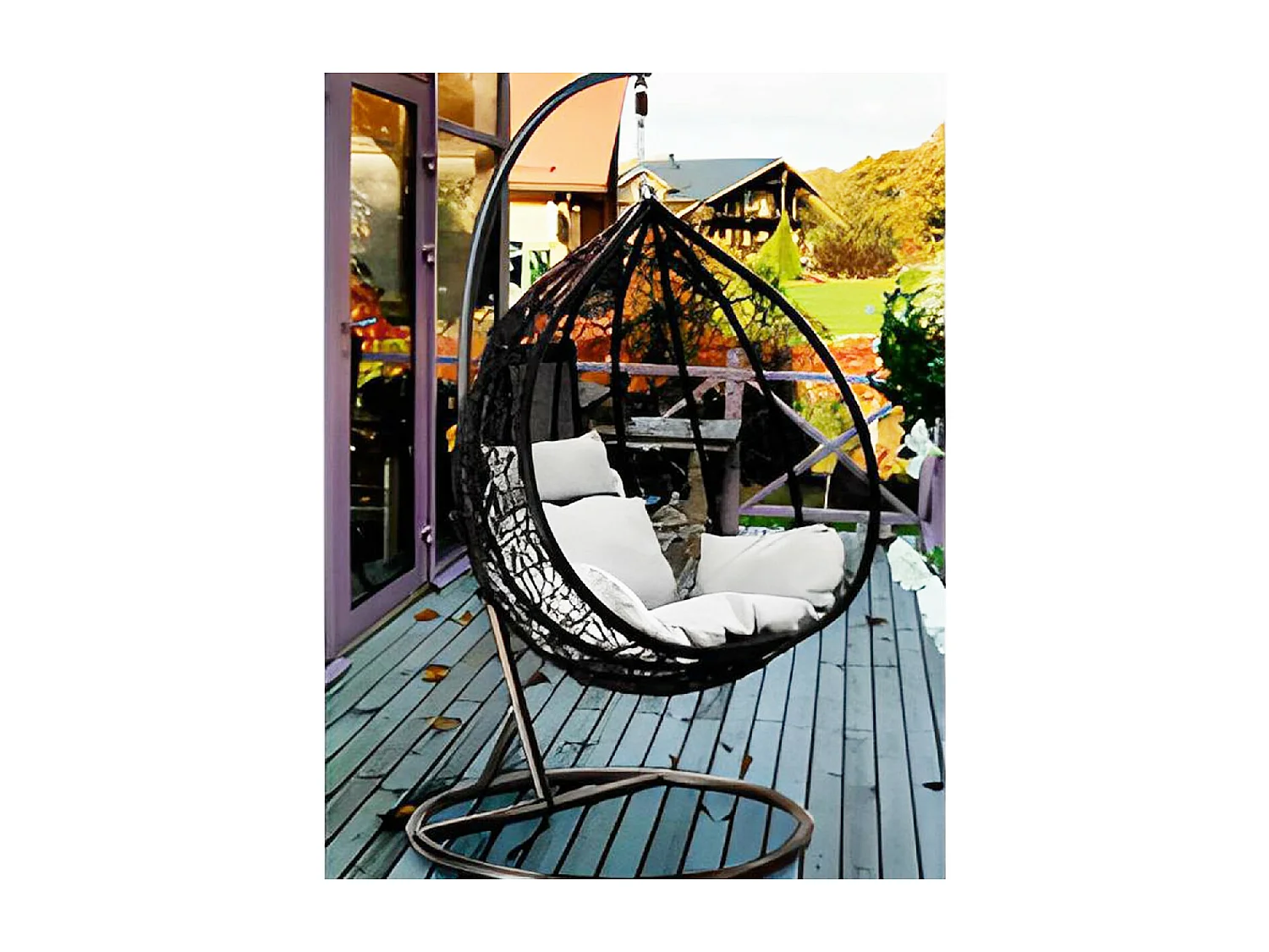 lot de 2 balancelle avec Coussin d'assise, Fauteuil Suspendu en rotin, Chaise balançoire-Longueur 124/117 x Profondeur 105/96 x Hauteur 197/197 cm