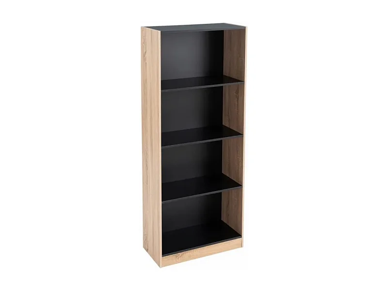 Bibliothèque meuble étagère coloris naturel/noir - Longueur 60 x Profondeur 29 x Hauteur 147 cm