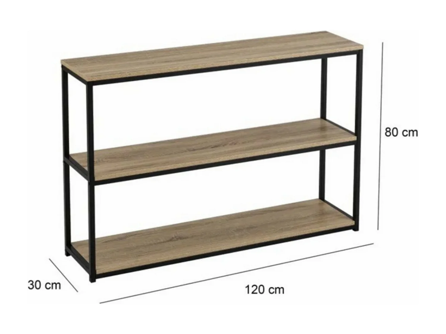 Bibliothèque meuble étagère coloris naturel/noir - Longueur 120 x Profondeur 30 x Hauteur 80 cm
