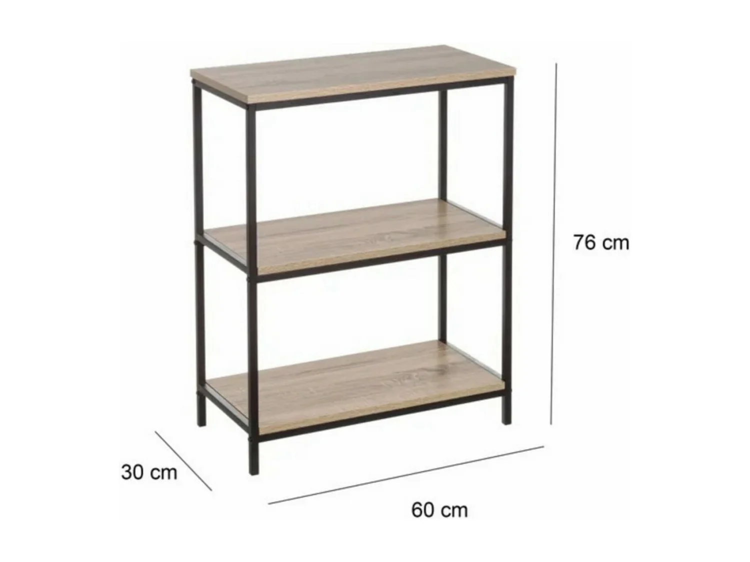 Bibliothèque meuble étagère coloris naturel/noir - Longueur 60 x Profondeur 30 x Hauteur 76 cm