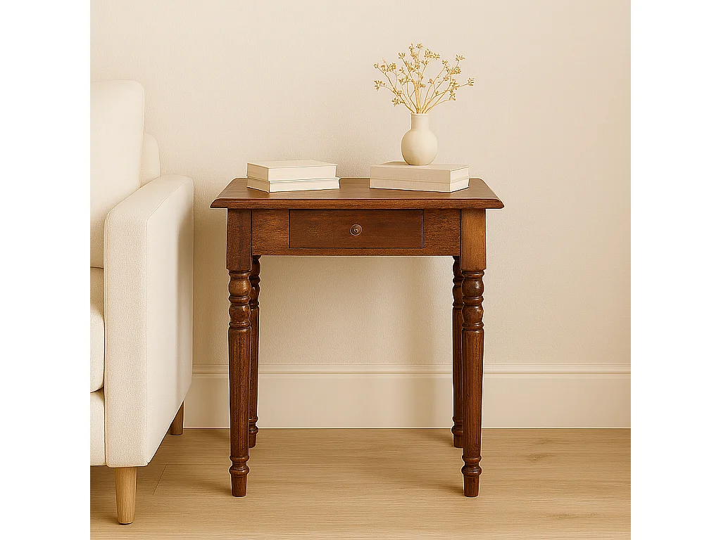 Artisan Furniture Bureau d'écriture en bois massif finition châtaignier avec pieds tournés, 1 tiroir, marron