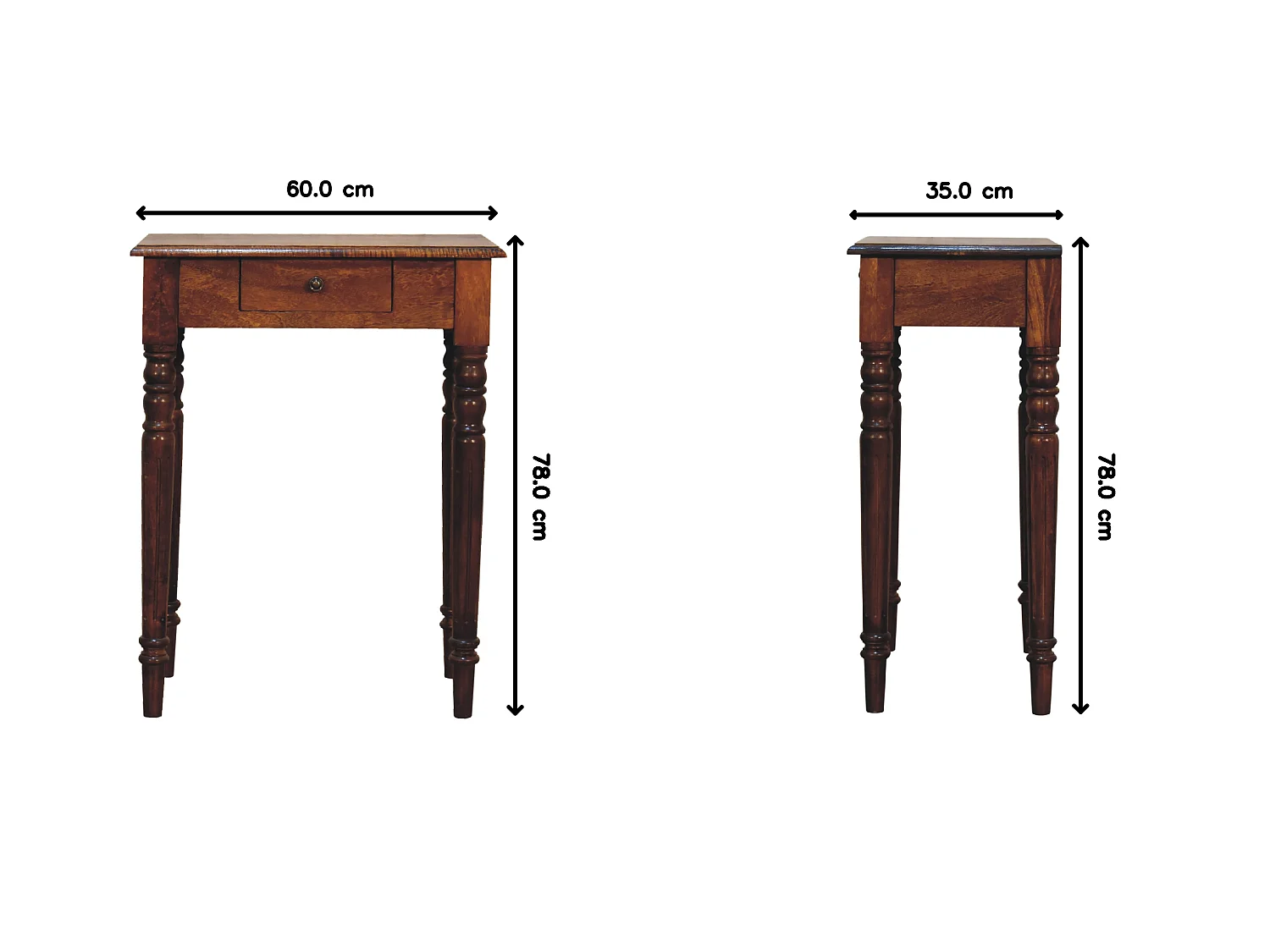 Artisan Furniture Bureau d'écriture en bois massif finition châtaignier avec pieds tournés, 1 tiroir, marron