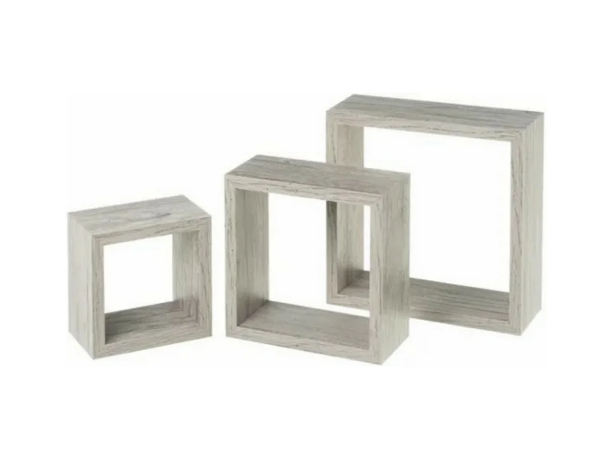 Set de 3 cubes étagères murales coloris gris - Longueur 25 x Profondeur 25 x Hauteur 9 cm