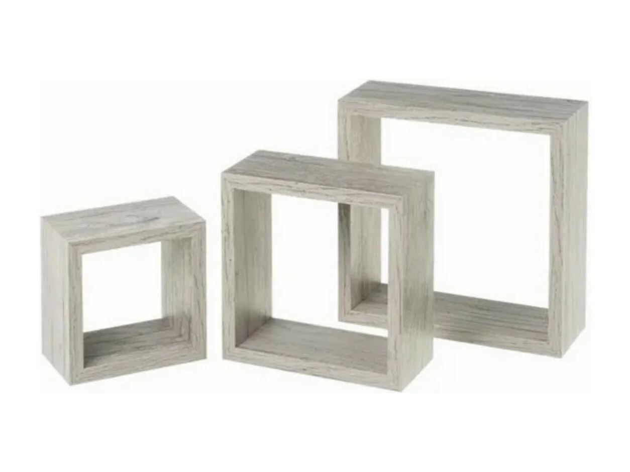 Set de 3 cubes étagères murales coloris gris - Longueur 25 x Profondeur 25 x Hauteur 9 cm