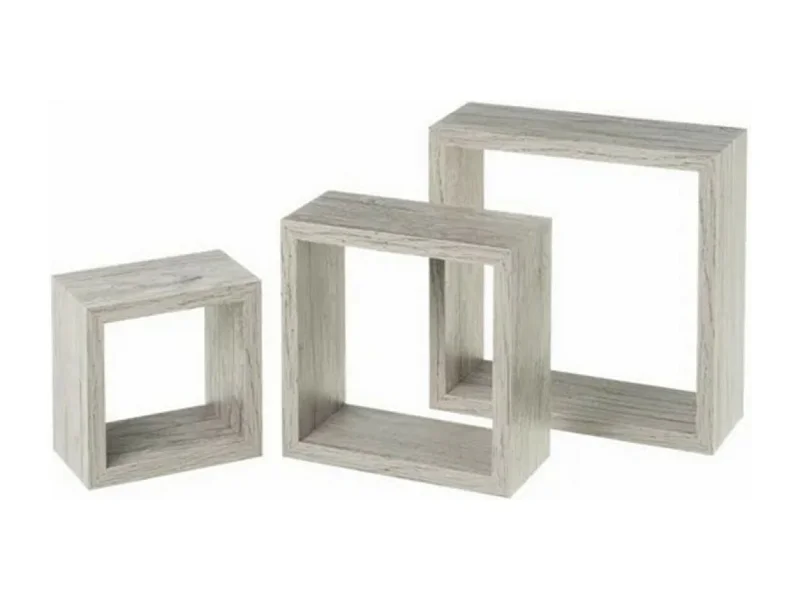 Set de 3 cubes étagères murales coloris gris - Longueur 25 x Profondeur 25 x Hauteur 9 cm