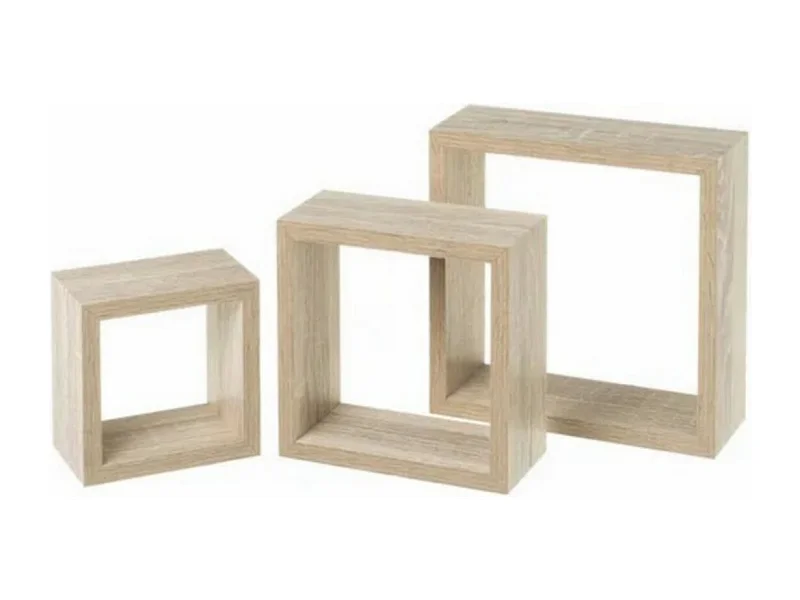 Set de 3 Cubes étagères murales Coloris Naturel - Longueur 25 x Profondeur 25 x Hauteur 9 cm