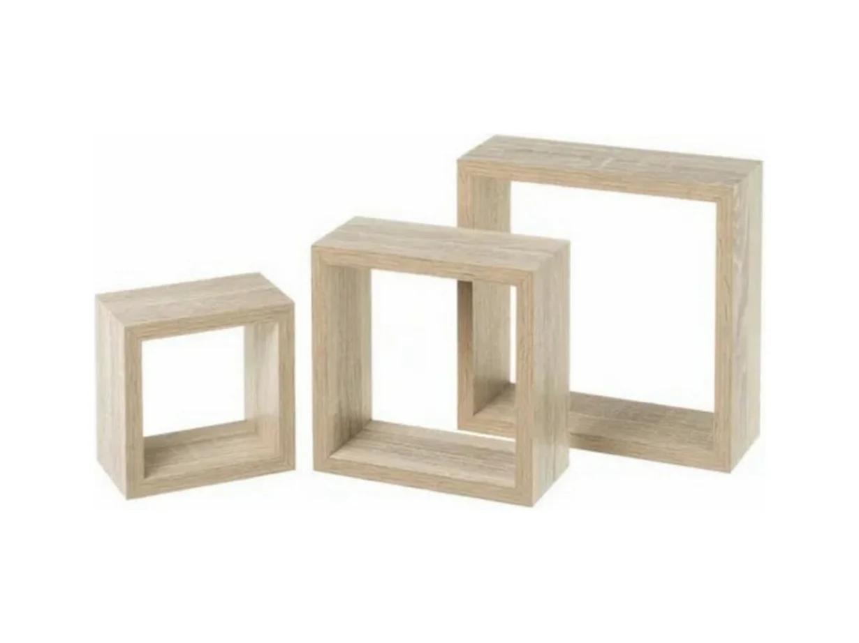 Set de 3 Cubes étagères murales Coloris Naturel - Longueur 25 x Profondeur 25 x Hauteur 9 cm