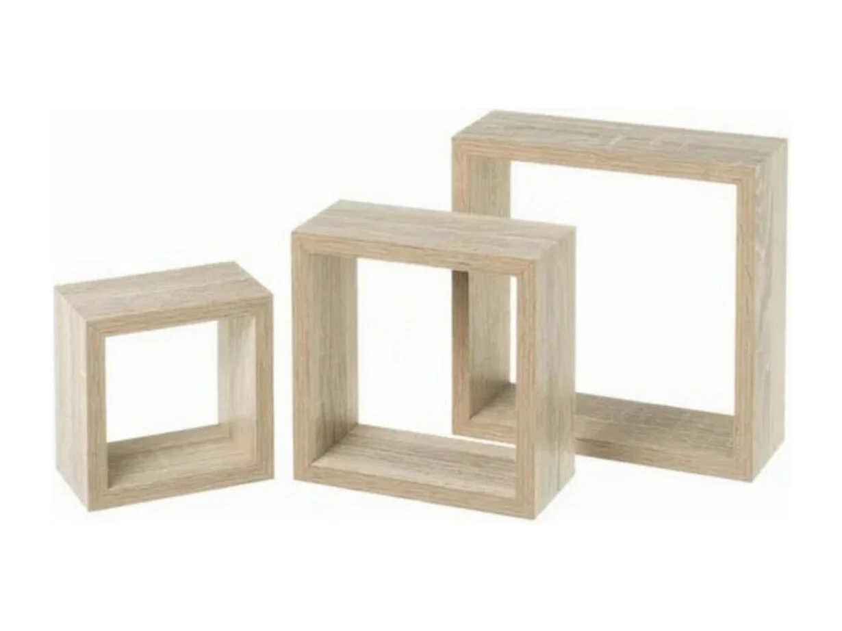 Set de 3 Cubes étagères murales Coloris Naturel - Longueur 25 x Profondeur 25 x Hauteur 9 cm
