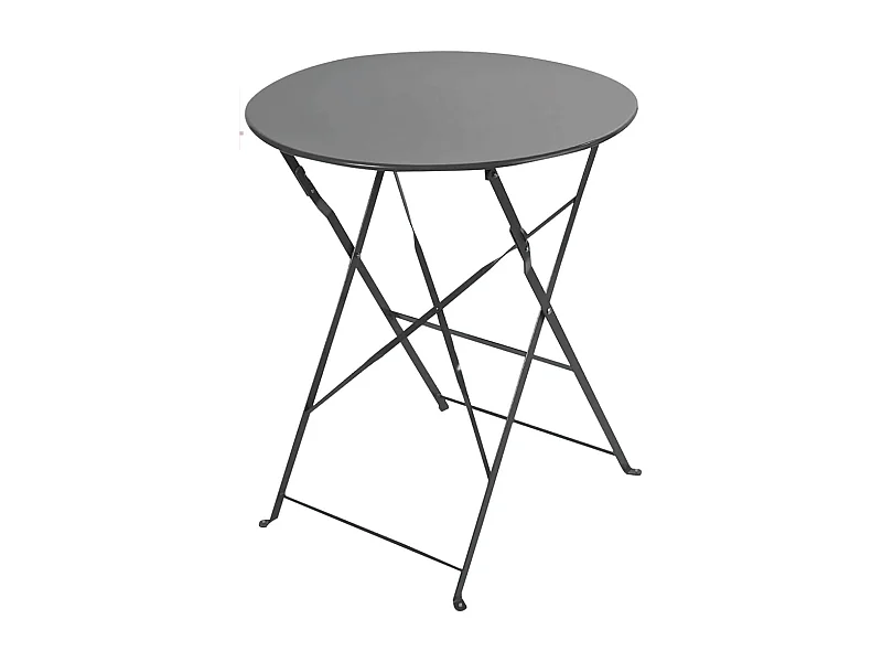 Table de jardin, table à manger ronde pliante d'extérieur en métal coloris gris anthracite - Diamètre 60 x Hauteur 71 cm