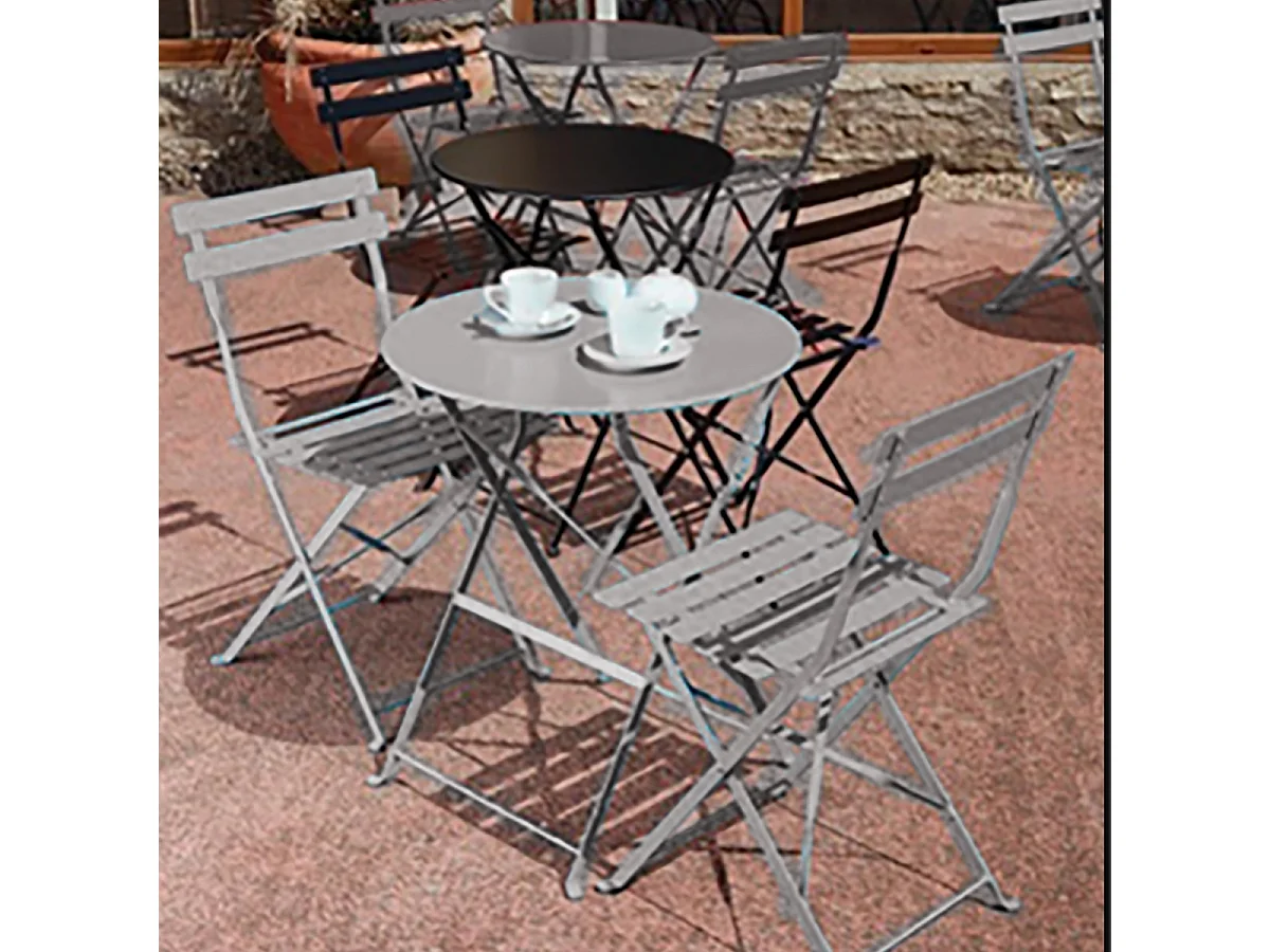 Table de jardin, table à manger ronde pliante d'extérieur en métal coloris gris anthracite - Diamètre 60 x Hauteur 71 cm