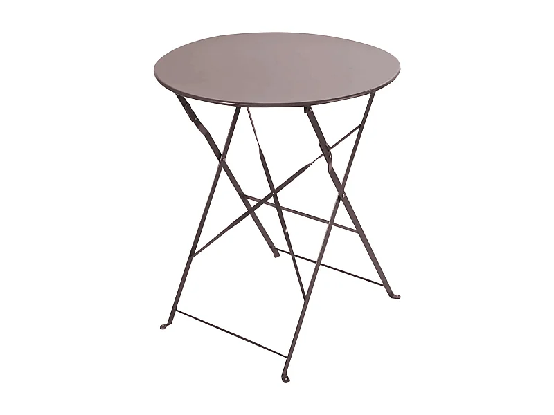 Table de jardin, table à manger ronde pliante d'extérieur en métal coloris taupe - Diamètre 60 x Hauteur 71 cm
