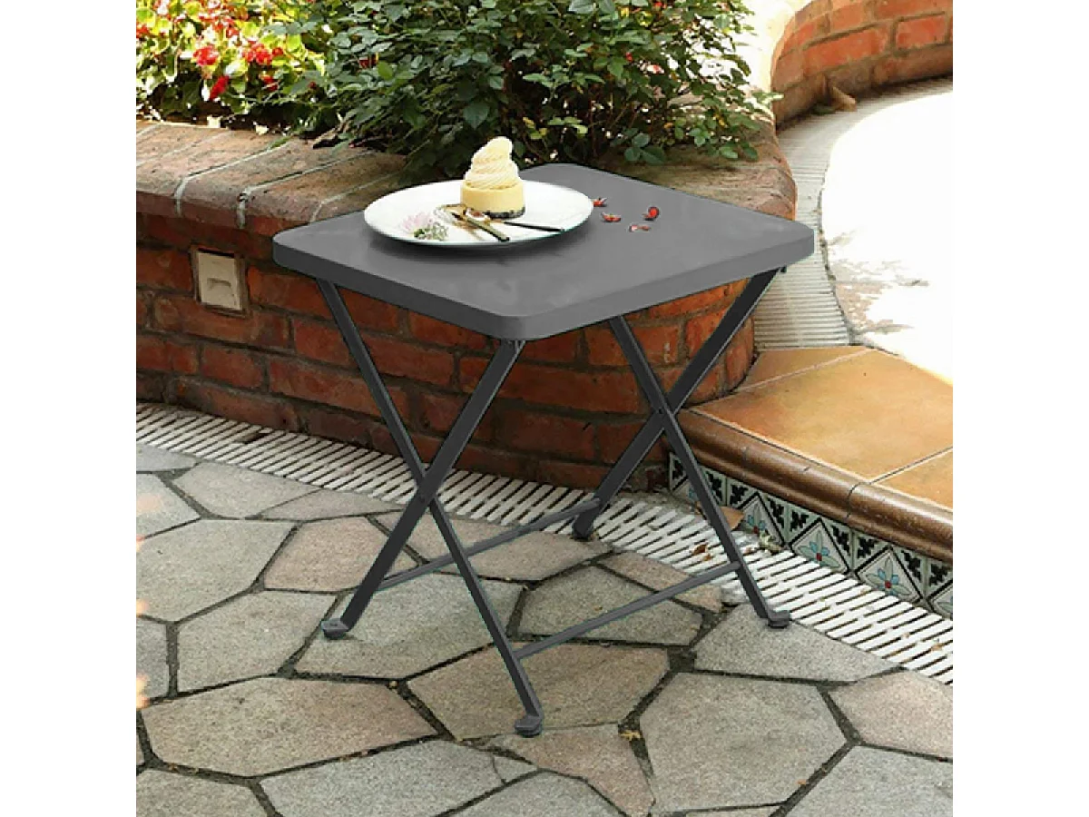 Table de Jardin, Table à Manger Pliante d'extérieur en métal Coloris Gris Anthracite - Longueur 40 x Profondeur 40 x Hauteur 45 cm