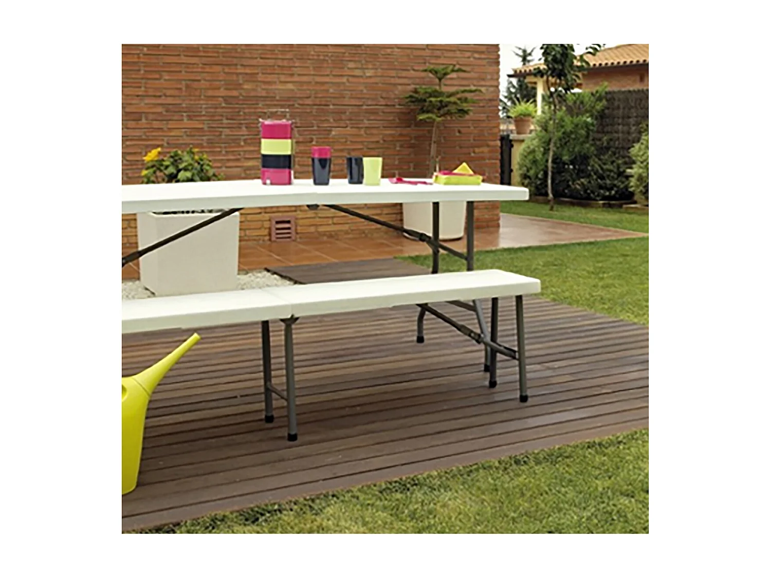 Banc de jardin pliant 3 places, banc d'extérieur avec pieds en aluminium - Longueur 180 x Profondeur 29 x Hauteur 44 cm