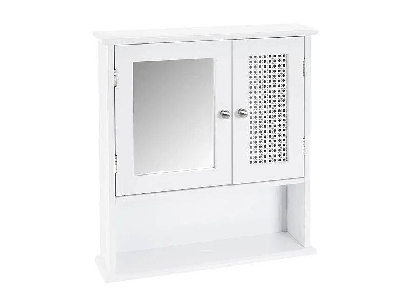 Armoire murale, meuble de rangement de salle de bain avec miroir en MDF coloris Blanc - Longueur 58 x Profondeur 13 x Hauteur 56 cm