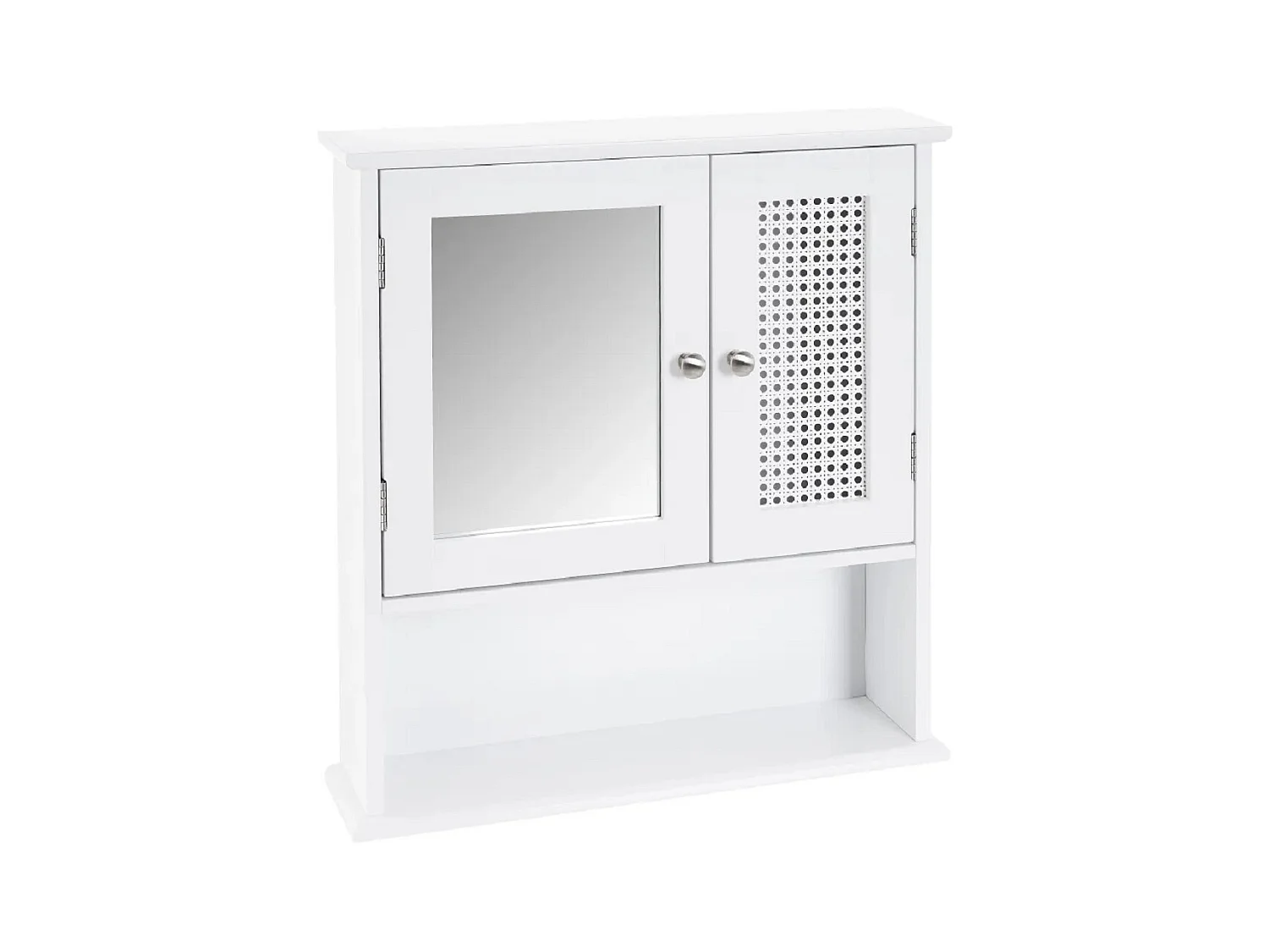 Armoire murale, meuble de rangement de salle de bain avec miroir en MDF coloris Blanc - Longueur 58 x Profondeur 13 x Hauteur 56 cm