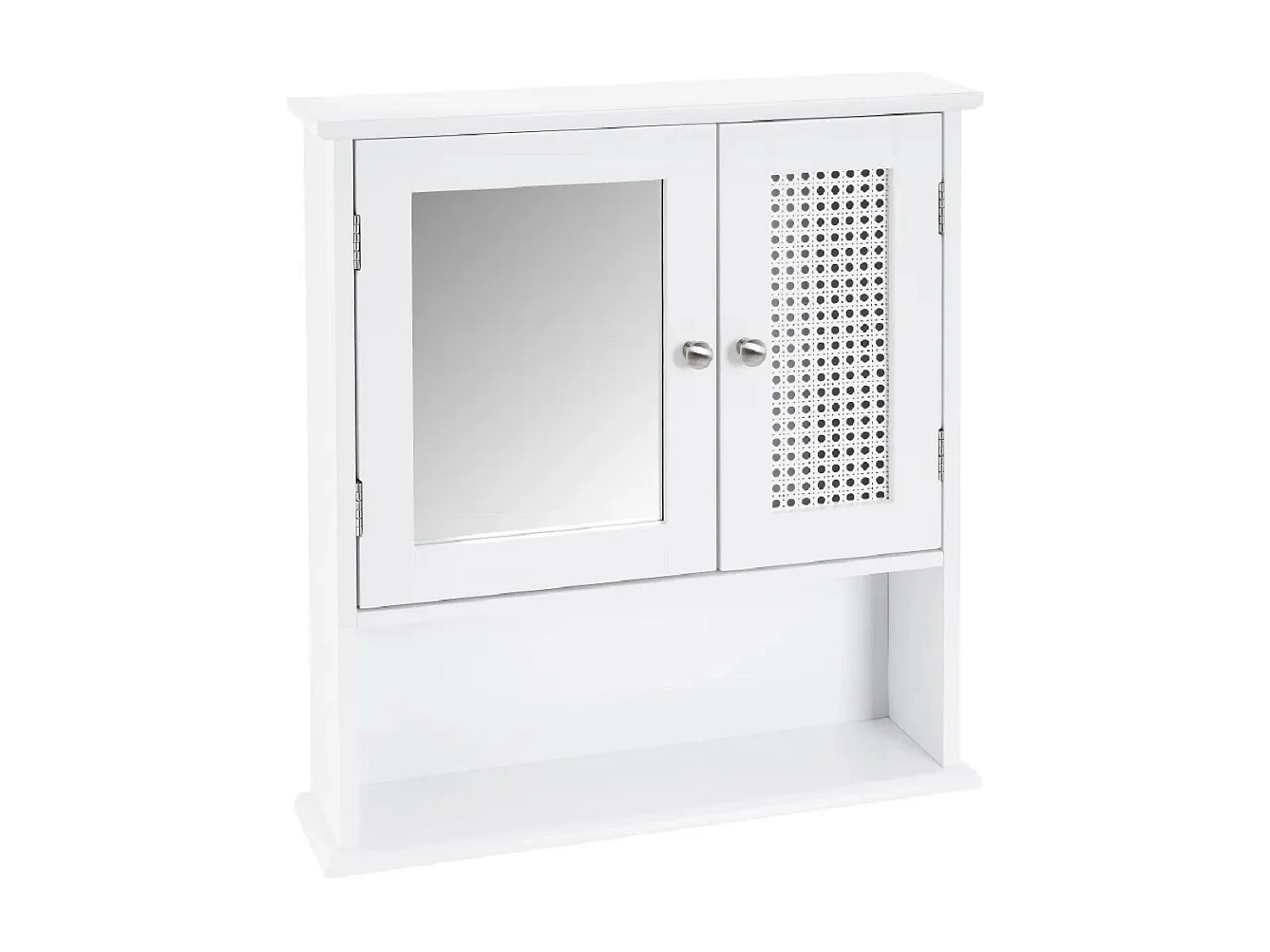 Armoire murale, meuble de rangement de salle de bain avec miroir en MDF coloris Blanc - Longueur 58 x Profondeur 13 x Hauteur 56 cm