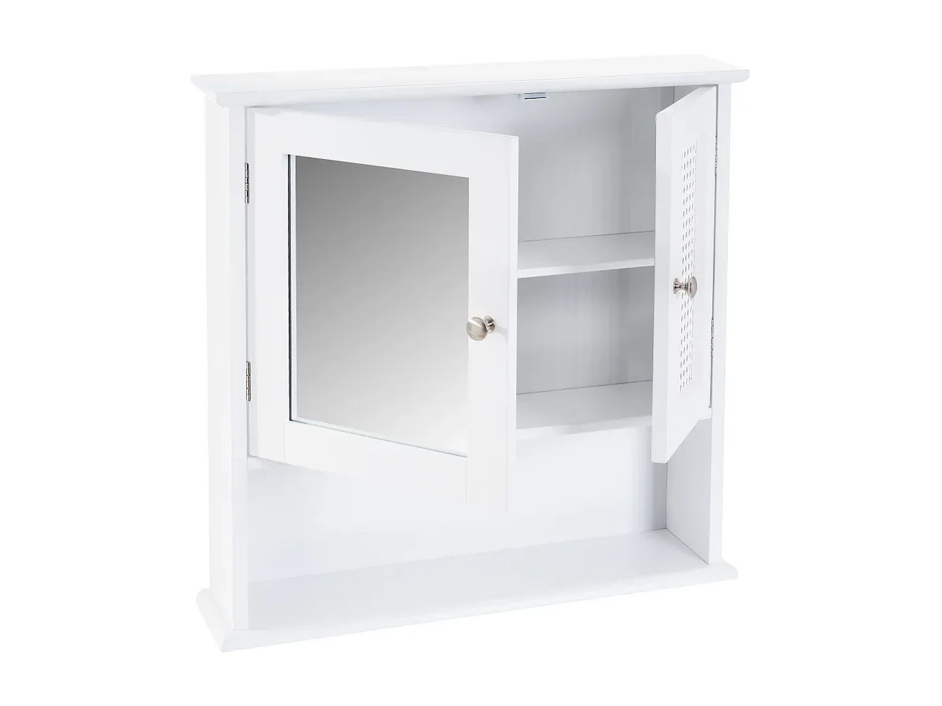 Armoire murale, meuble de rangement de salle de bain avec miroir en MDF coloris Blanc - Longueur 58 x Profondeur 13 x Hauteur 56 cm