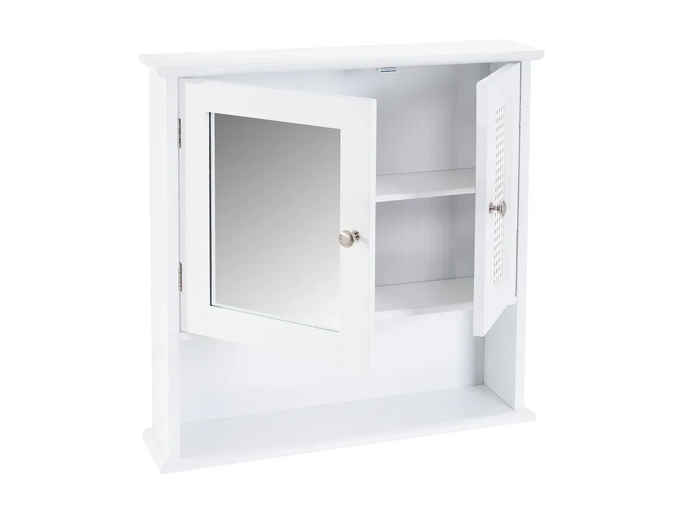 Armoire murale, meuble de rangement de salle de bain avec miroir en MDF coloris Blanc - Longueur 58 x Profondeur 13 x Hauteur 56 cm
