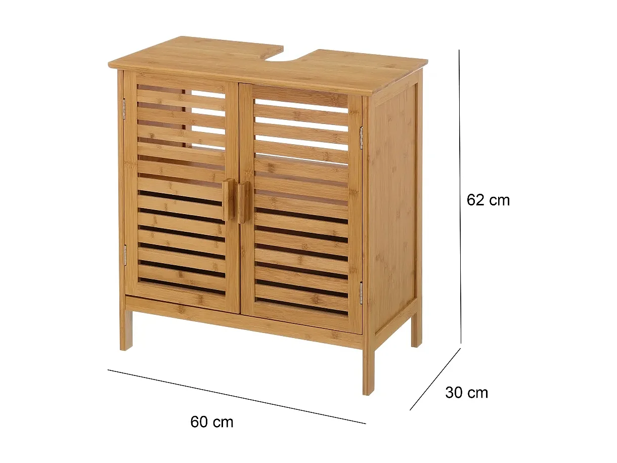 Meuble bas sous lavabo pour salle de bain en bambou coloris naturel - Longueur 60 x Profondeur 30 x Hauteur 62 cm